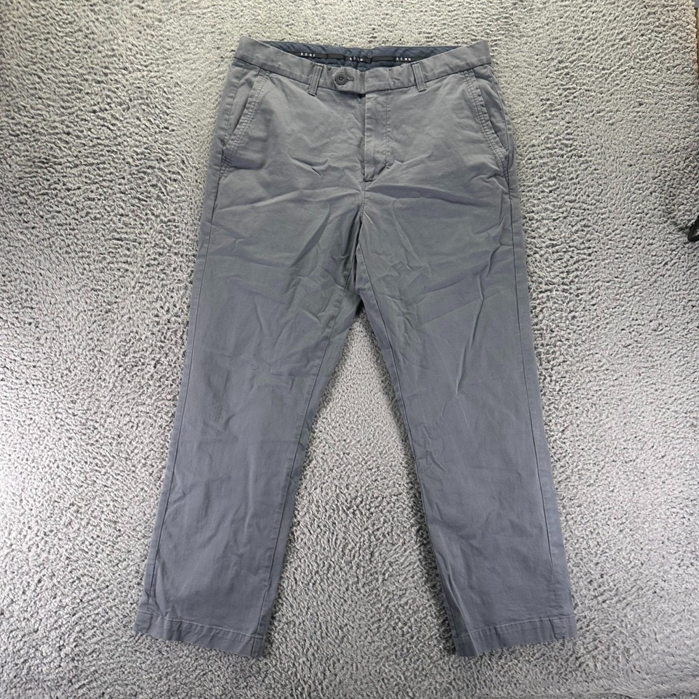 Rowm Pant Mens 36x29 Gray Cotton Chino Straight Business Office Career Stretch